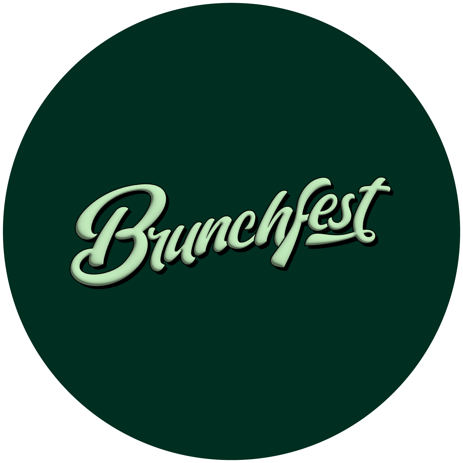 Circular logo with 'Brunchfest' text on a dark green background